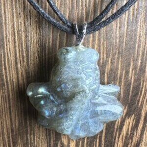 Blue Flash Labradorite Goldfish Pendant Necklace on Black Rope